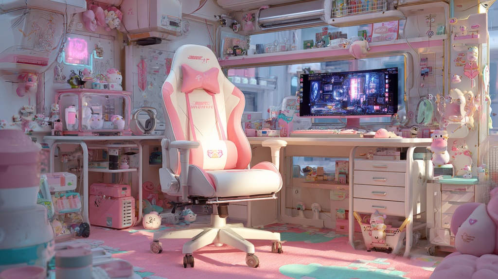 白×ピンクモチーフのかわいいゲーム部屋🍑