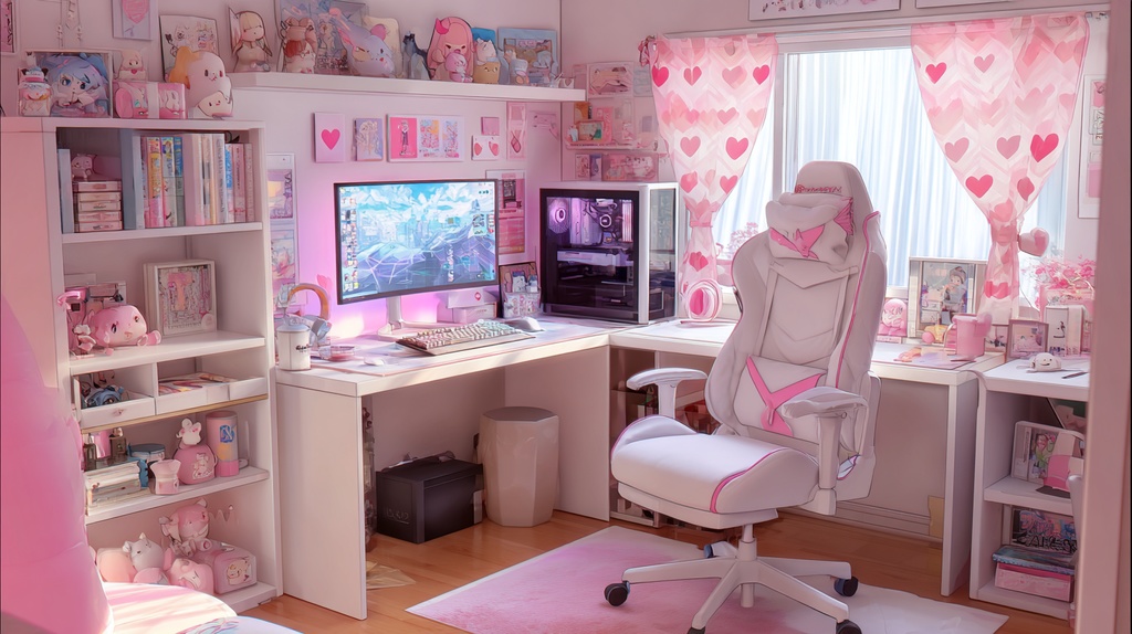 白×ピンクモチーフのかわいいゲーム部屋🍑