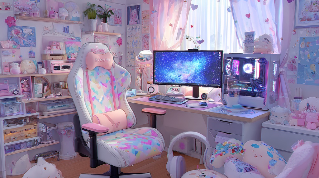 白×ピンクモチーフのかわいいゲーム部屋🍑