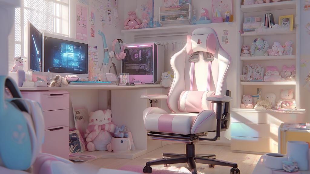 白×ピンクモチーフのかわいいゲーム部屋🍑
