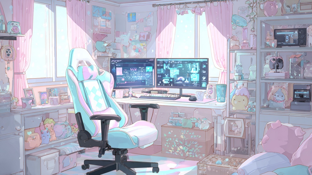 白×ピンクモチーフのかわいいゲーム部屋🍑