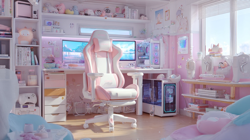 白×ピンクモチーフのかわいいゲーム部屋🍑