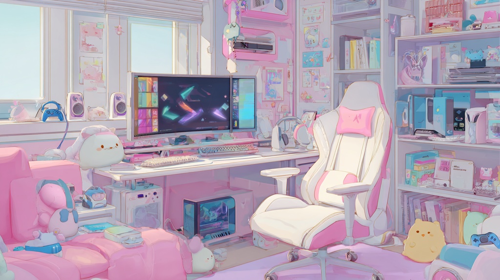 白×ピンクモチーフのかわいいゲーム部屋🍑