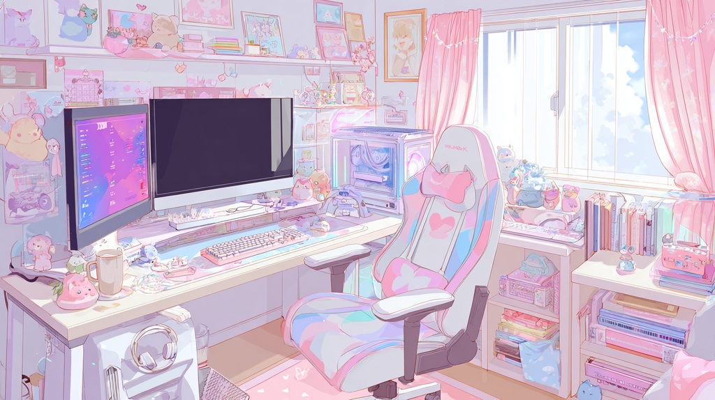 白×ピンクモチーフのかわいいゲーム部屋🍑