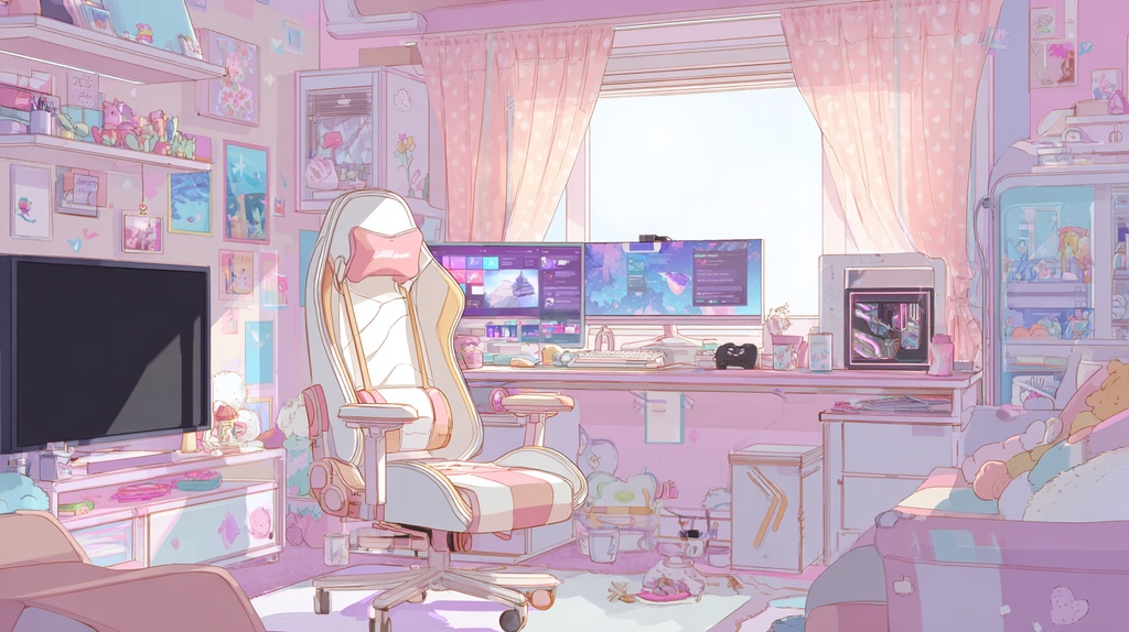 白×ピンクモチーフのかわいいゲーム部屋🍑