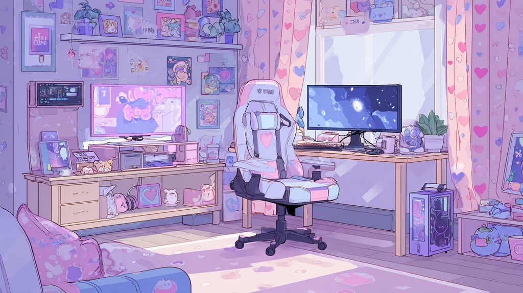 白×パープルモチーフのかわいいゲーム部屋🍇