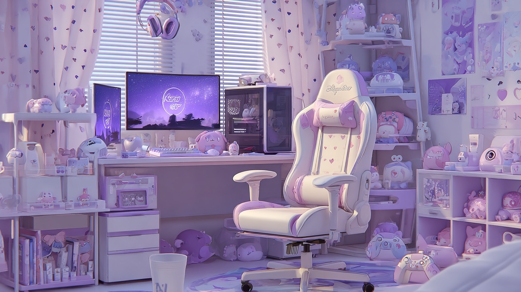 白×パープルモチーフのかわいいゲーム部屋🍇