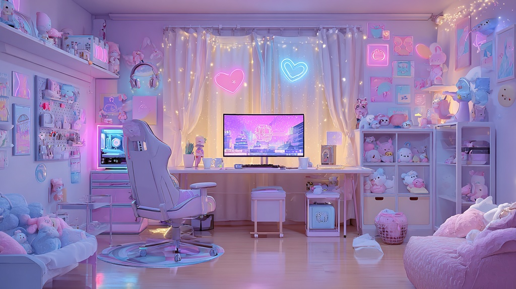 白×パープルモチーフのかわいいゲーム部屋🍇