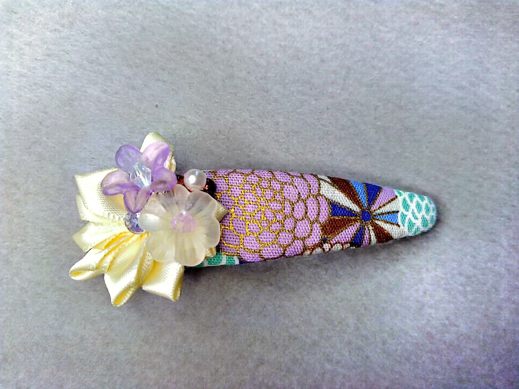 和柄リボンパッチン留め《夜風に踊る大輪》