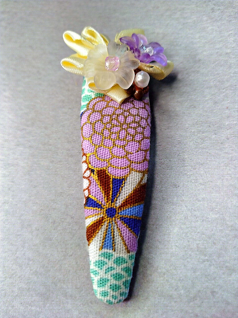 和柄リボンパッチン留め《夜風に踊る大輪》