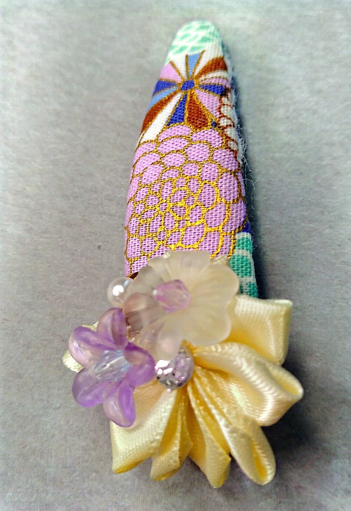 和柄リボンパッチン留め《夜風に踊る大輪》