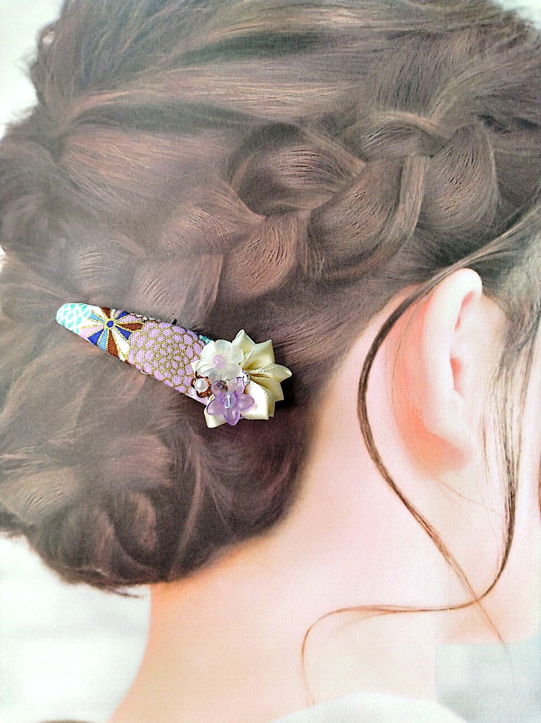 和柄リボンパッチン留め《夜風に踊る大輪》