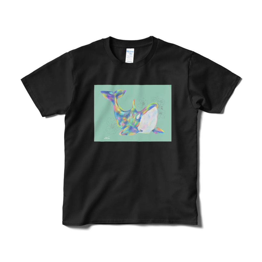 水彩シャチTシャツ ぶらっく