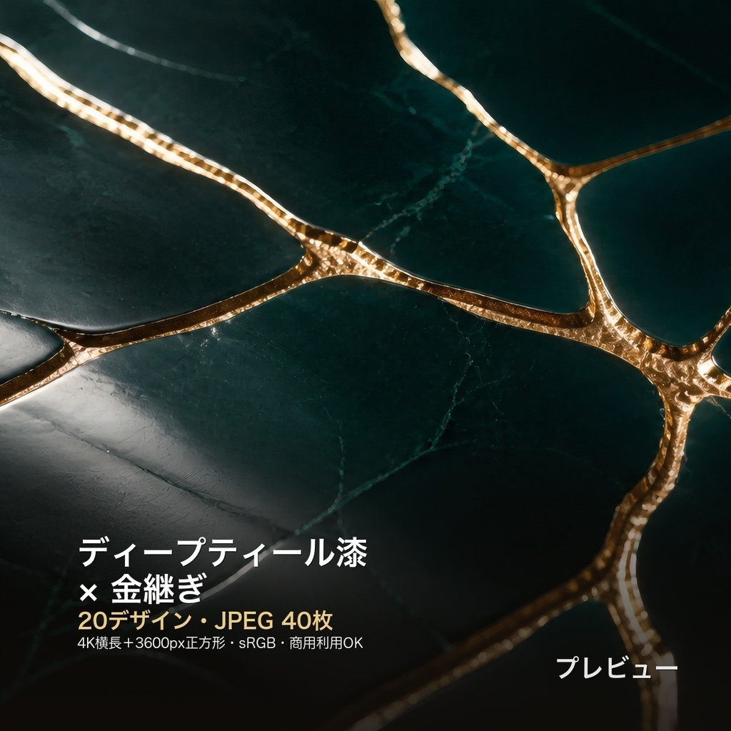 ディープティール漆×金継ぎ 背景素材20種・40枚｜4K・商用利用可