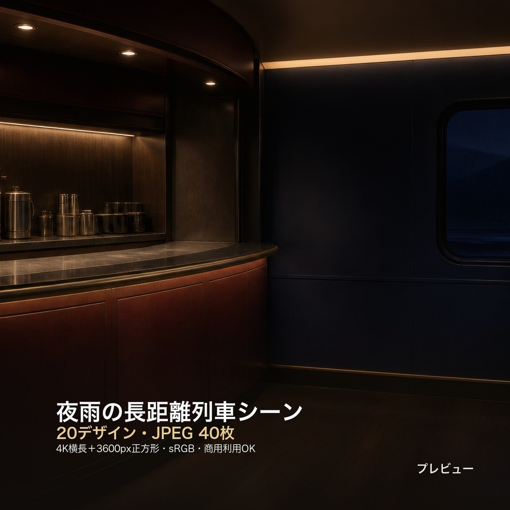 夜雨の長距離列車シーン 背景素材20種・40枚｜4K・商用利用可