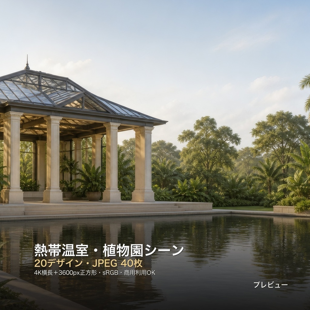 熱帯温室・植物園シーン 背景素材20種・40枚｜4K・商用利用可