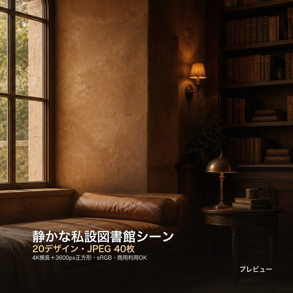 静かな私設図書館シーン 背景素材20種・40枚｜4K・商用利用可