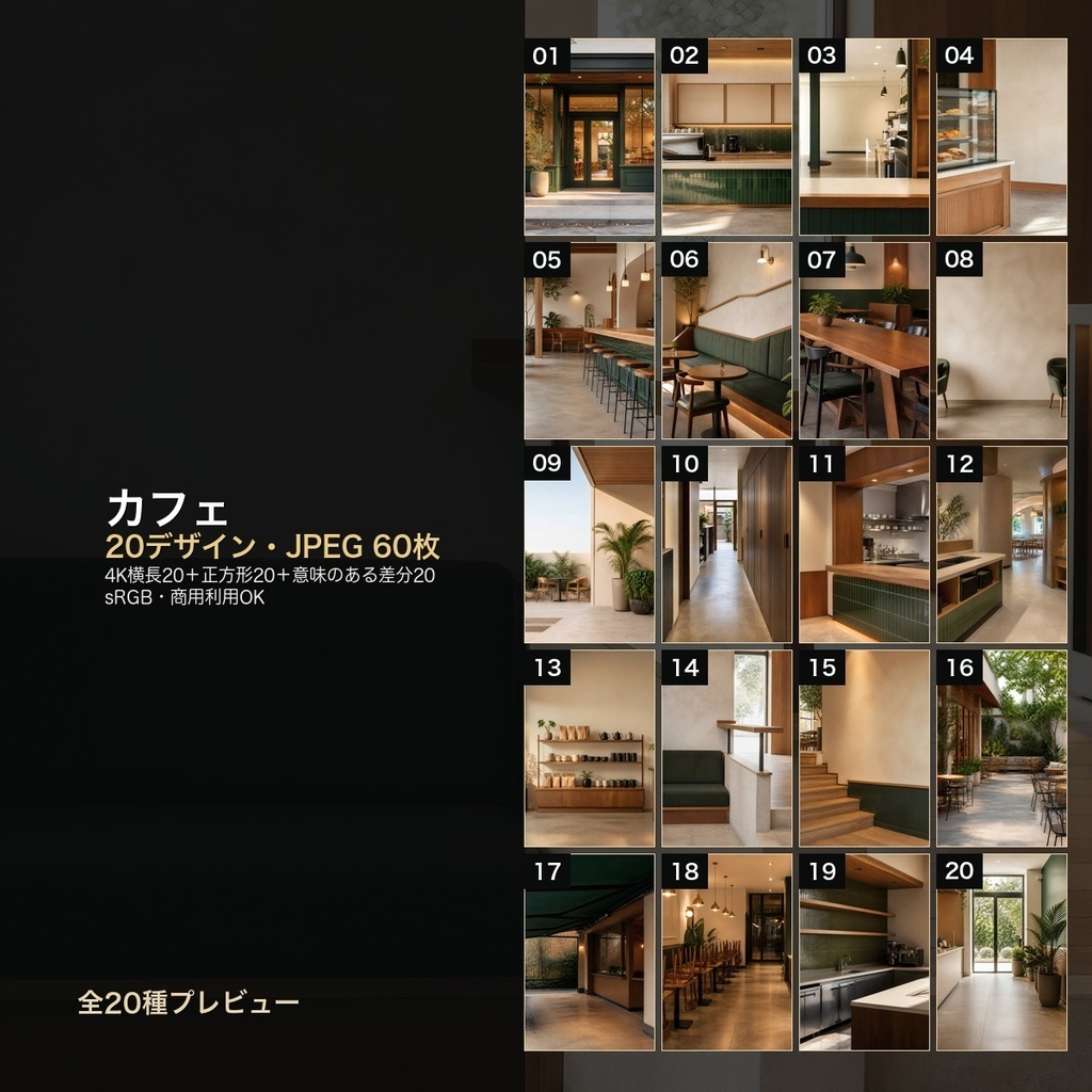 カフェ 背景素材20種・60枚｜4K・商用利用可
