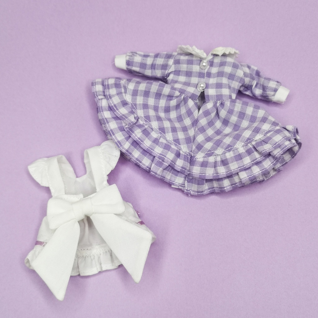 1/12サイズ ドール服 ギンガムチェックエプロンドレスセット