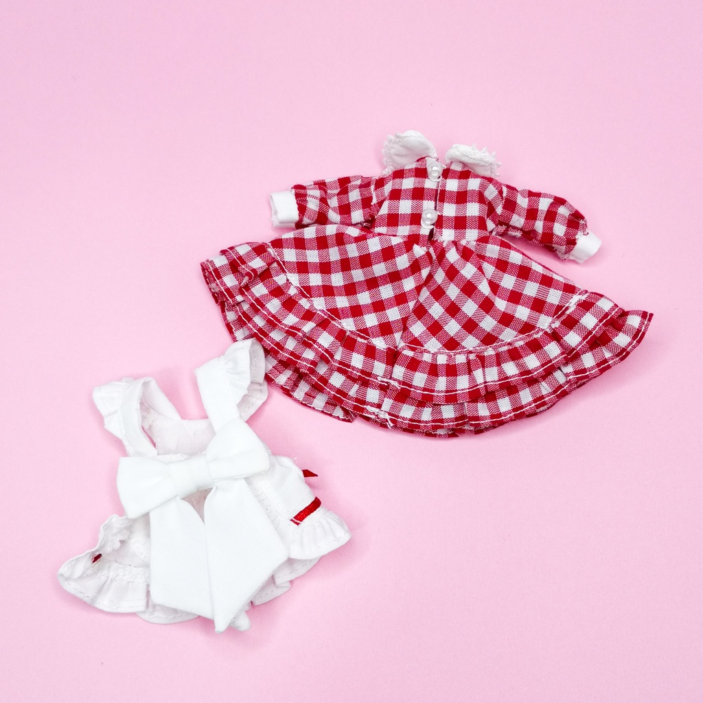 1/12サイズ ドール服 ギンガムチェックエプロンドレスセット