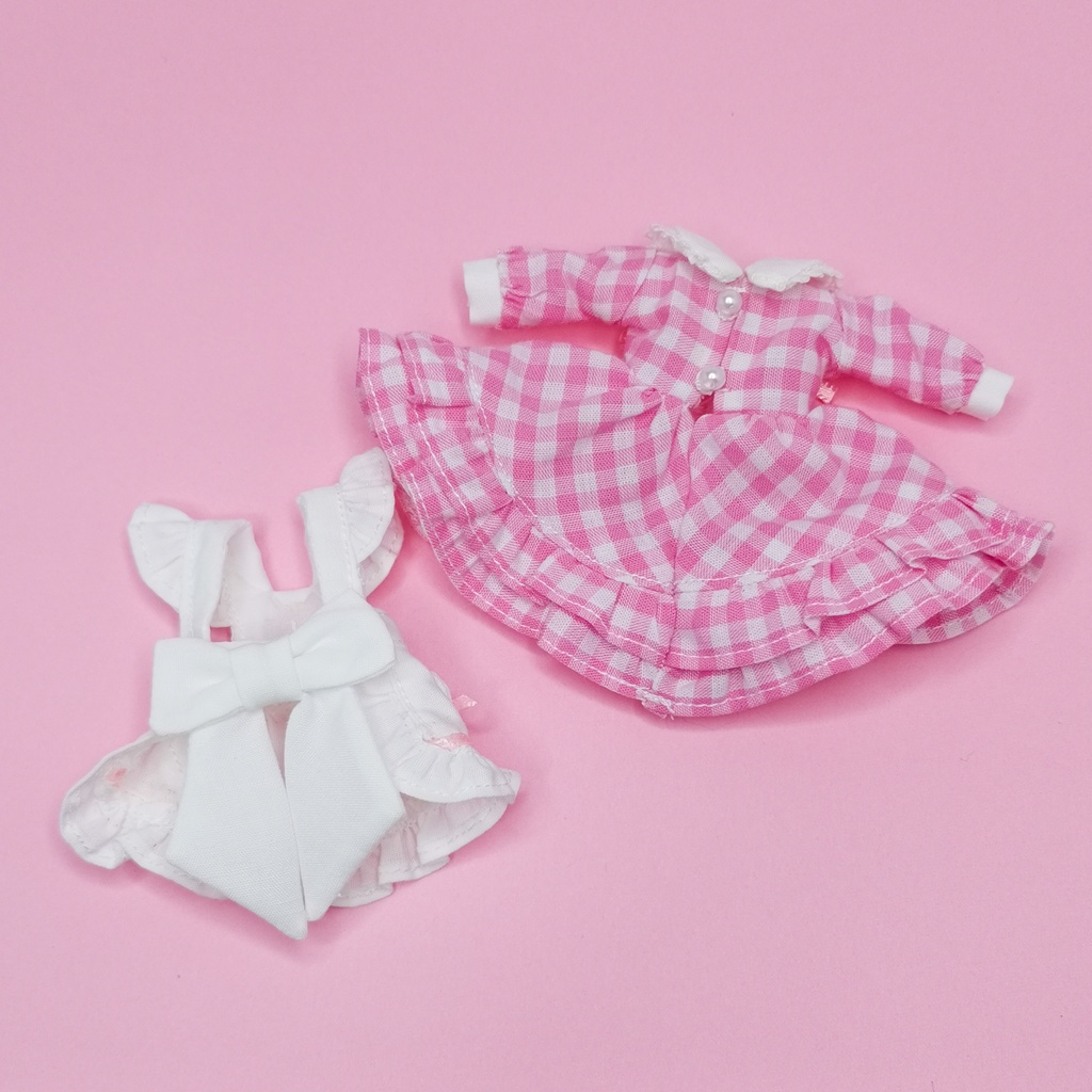 1/12サイズ ドール服 ギンガムチェックエプロンドレスセット