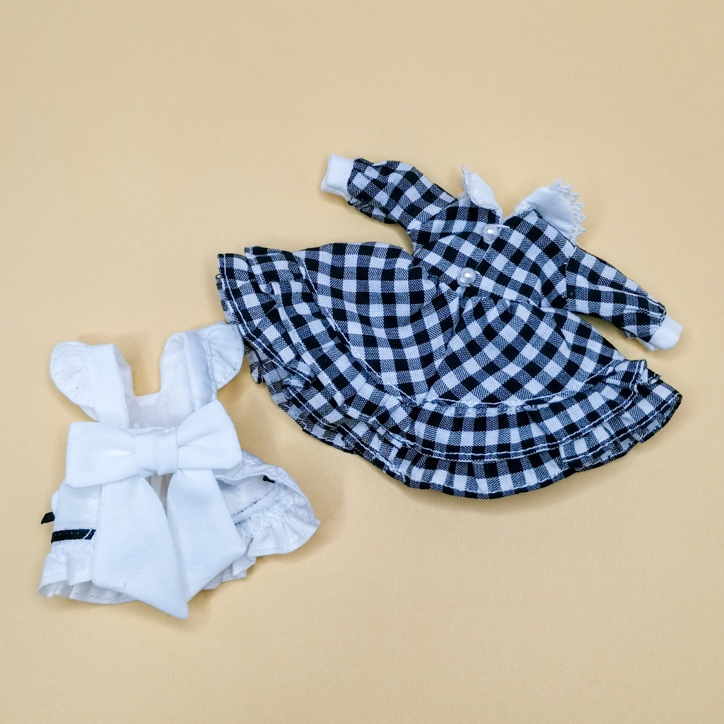 1/12サイズ ドール服 ギンガムチェックエプロンドレスセット