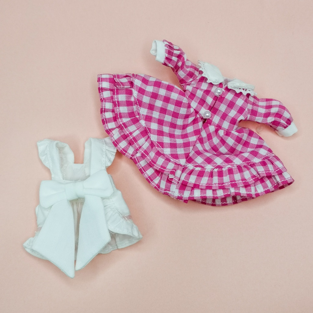 1/12サイズ ドール服 ギンガムチェックエプロンドレスセット