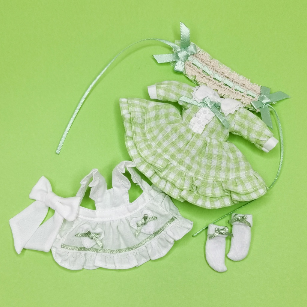 1/12サイズ ドール服 ギンガムチェックエプロンドレスセット