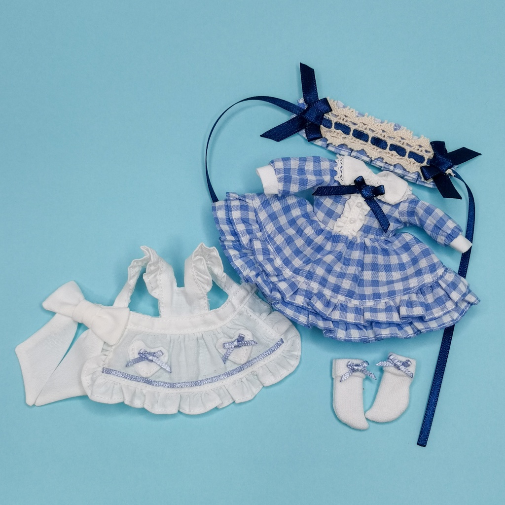 1/12サイズ ドール服 ギンガムチェックエプロンドレスセット
