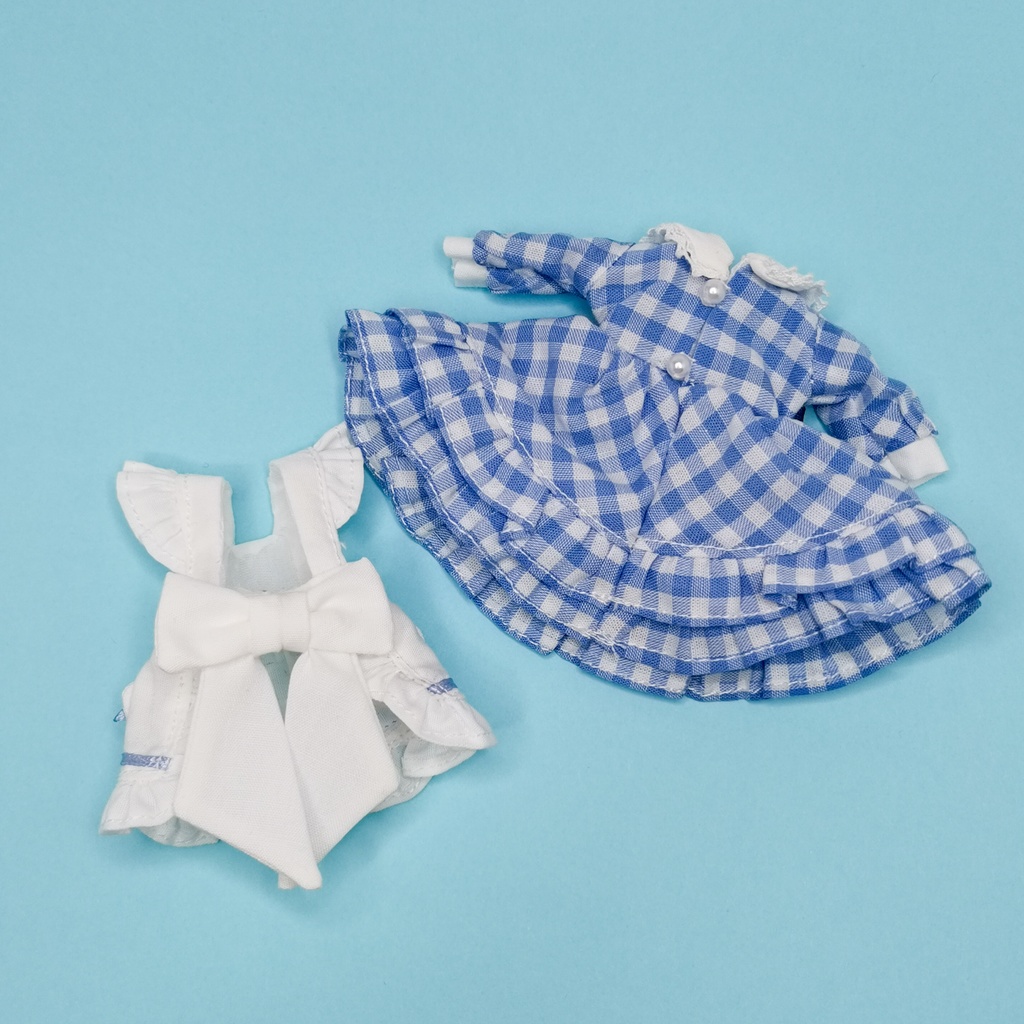 1/12サイズ ドール服 ギンガムチェックエプロンドレスセット