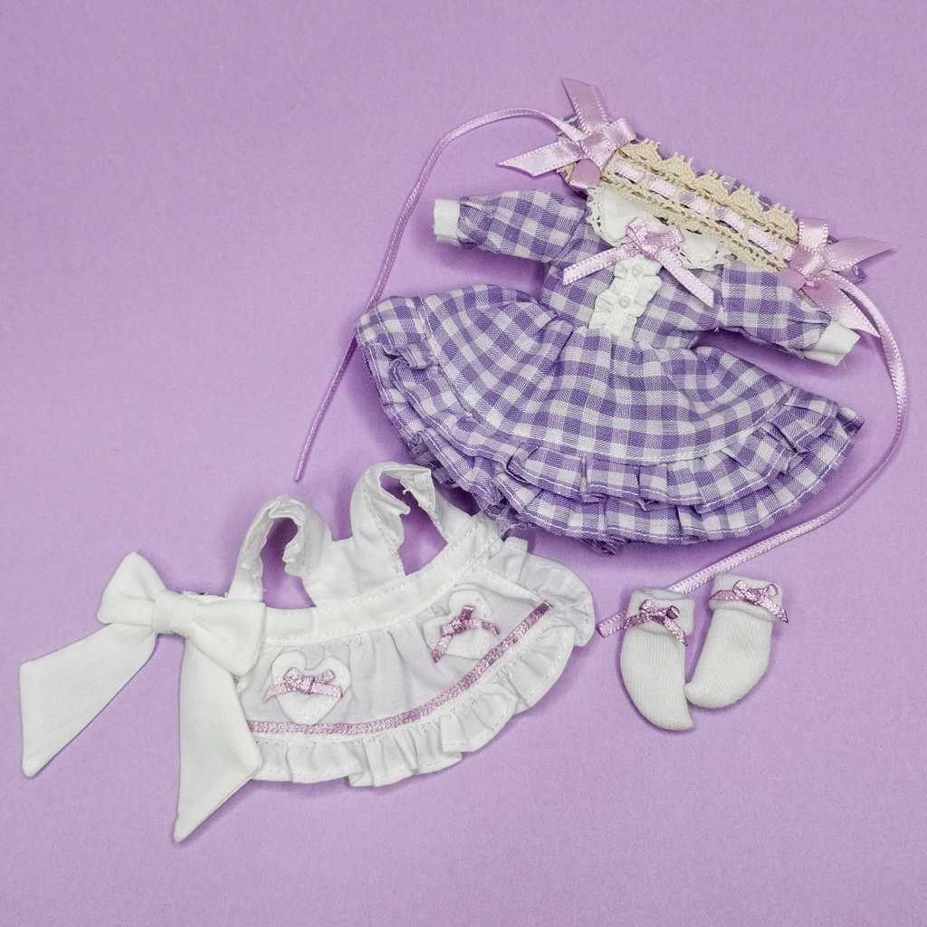 1/12サイズ ドール服 ギンガムチェックエプロンドレスセット