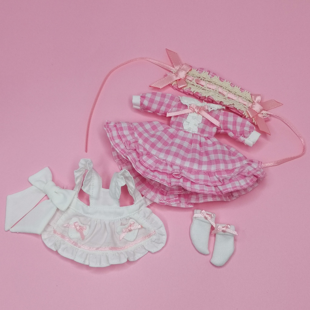 1/12サイズ ドール服 ギンガムチェックエプロンドレスセット