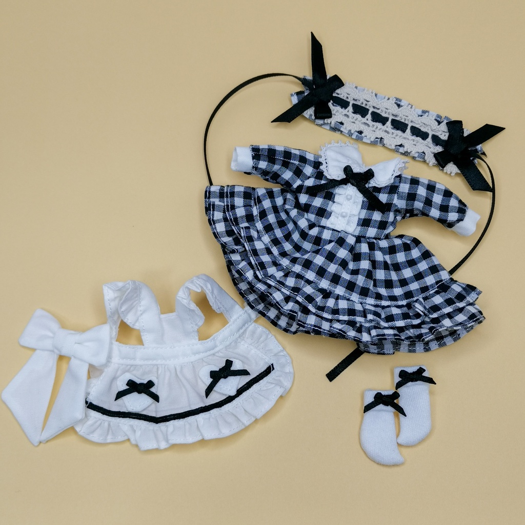 1/12サイズ ドール服 ギンガムチェックエプロンドレスセット