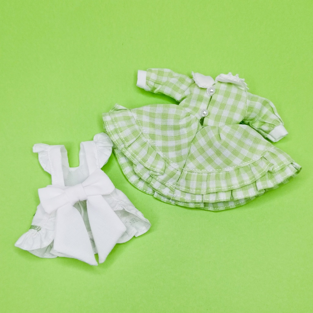 1/12サイズ ドール服 ギンガムチェックエプロンドレスセット