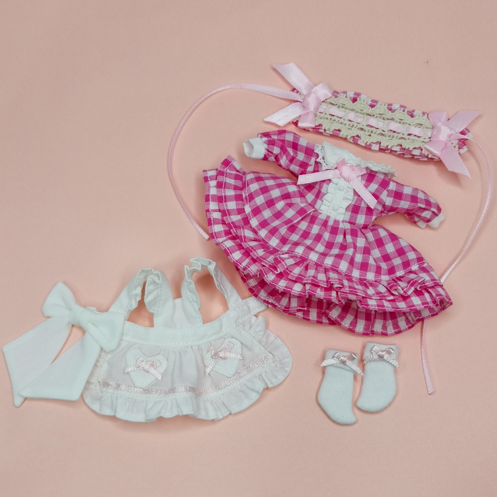 1/12サイズ ドール服 ギンガムチェックエプロンドレスセット