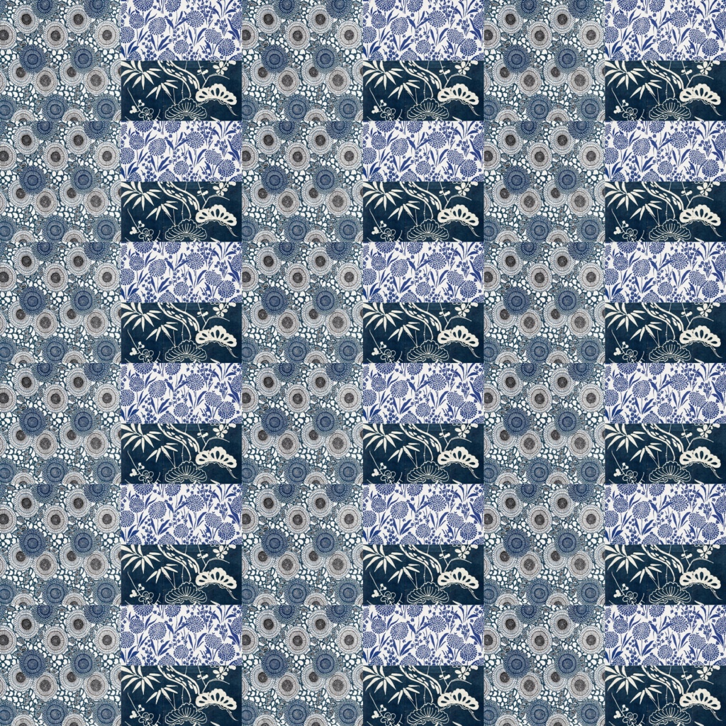 和の草花 × 藍染め  和柄のデジタルペーパー