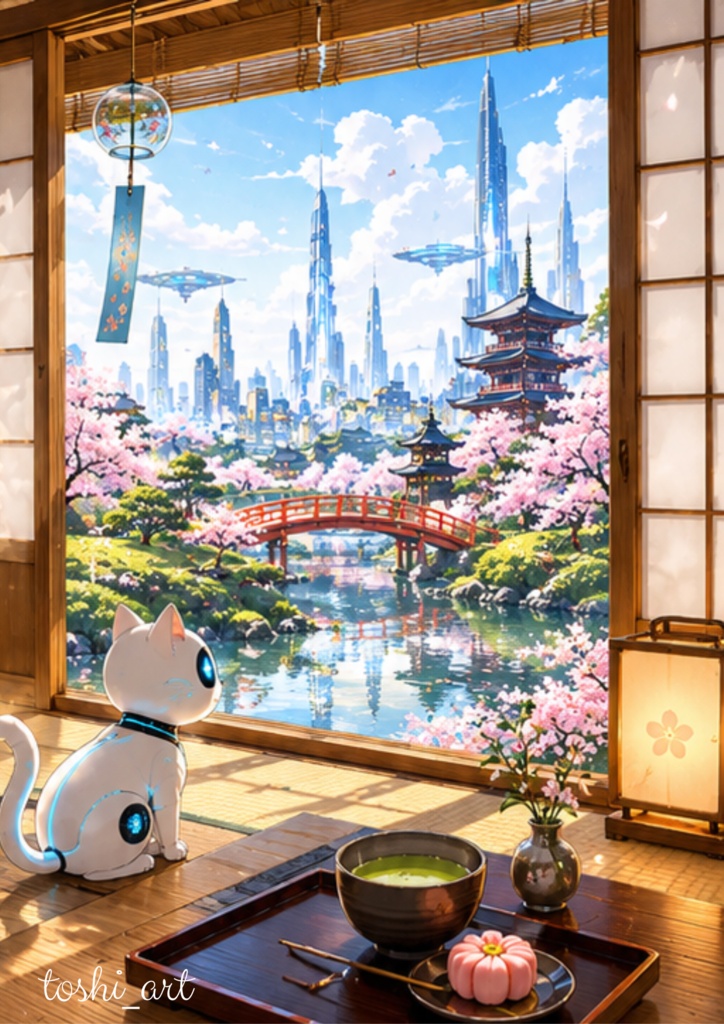 未来の茶室とロボット猫