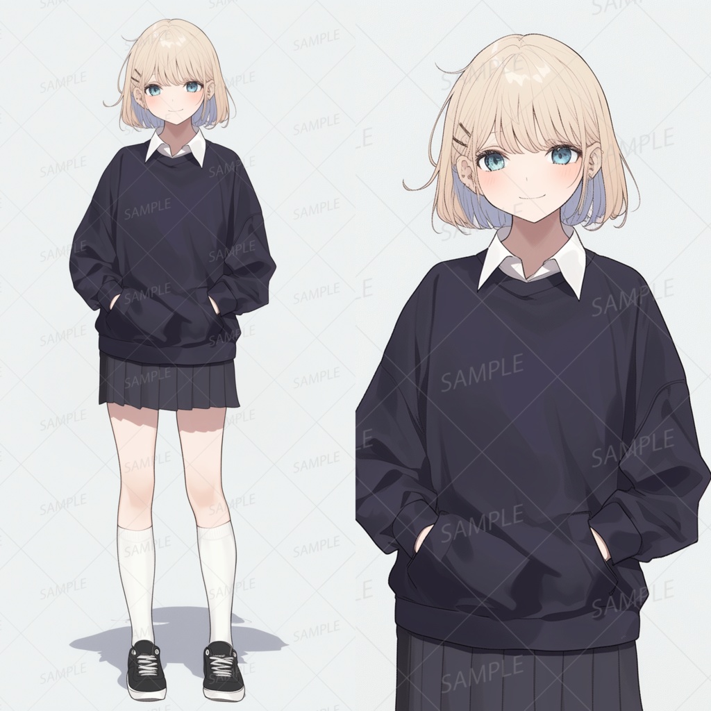 A0004：ポケットに手を入れた黒スウェットの制服女子[立ち絵・縦画面]