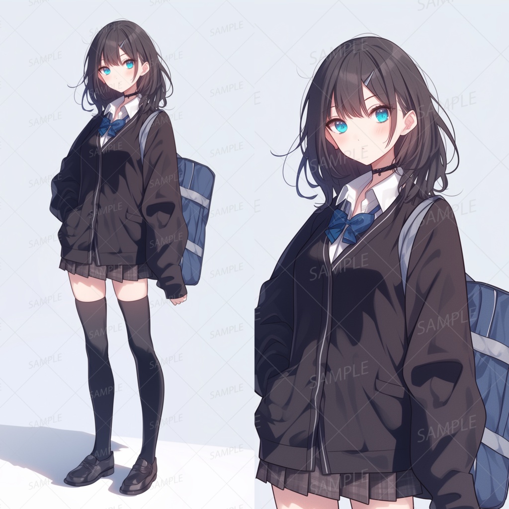 A0007：黒アウターを羽織った無表情の少女[立ち絵・縦画面]