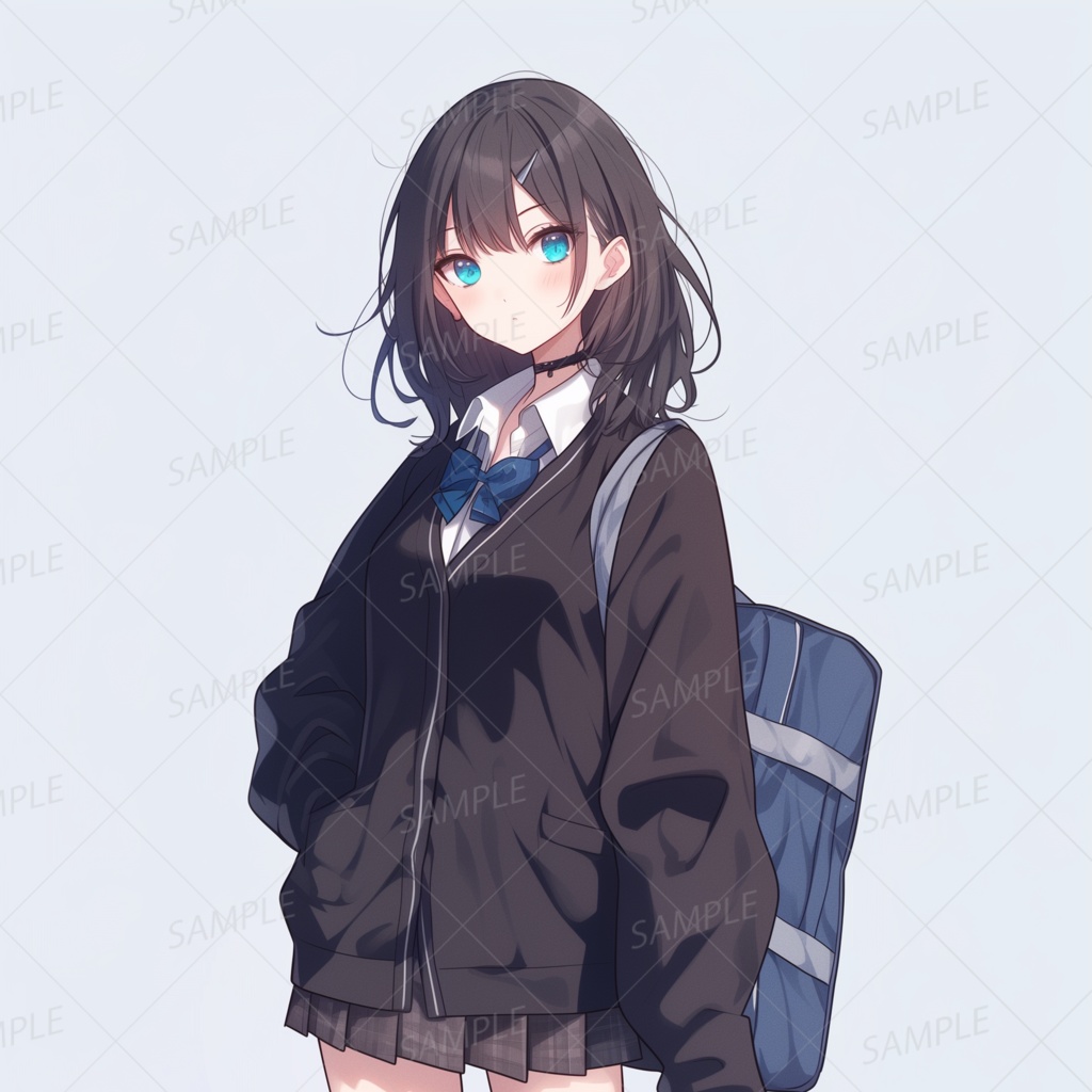 A0007：黒アウターを羽織った無表情の少女[立ち絵・縦画面]