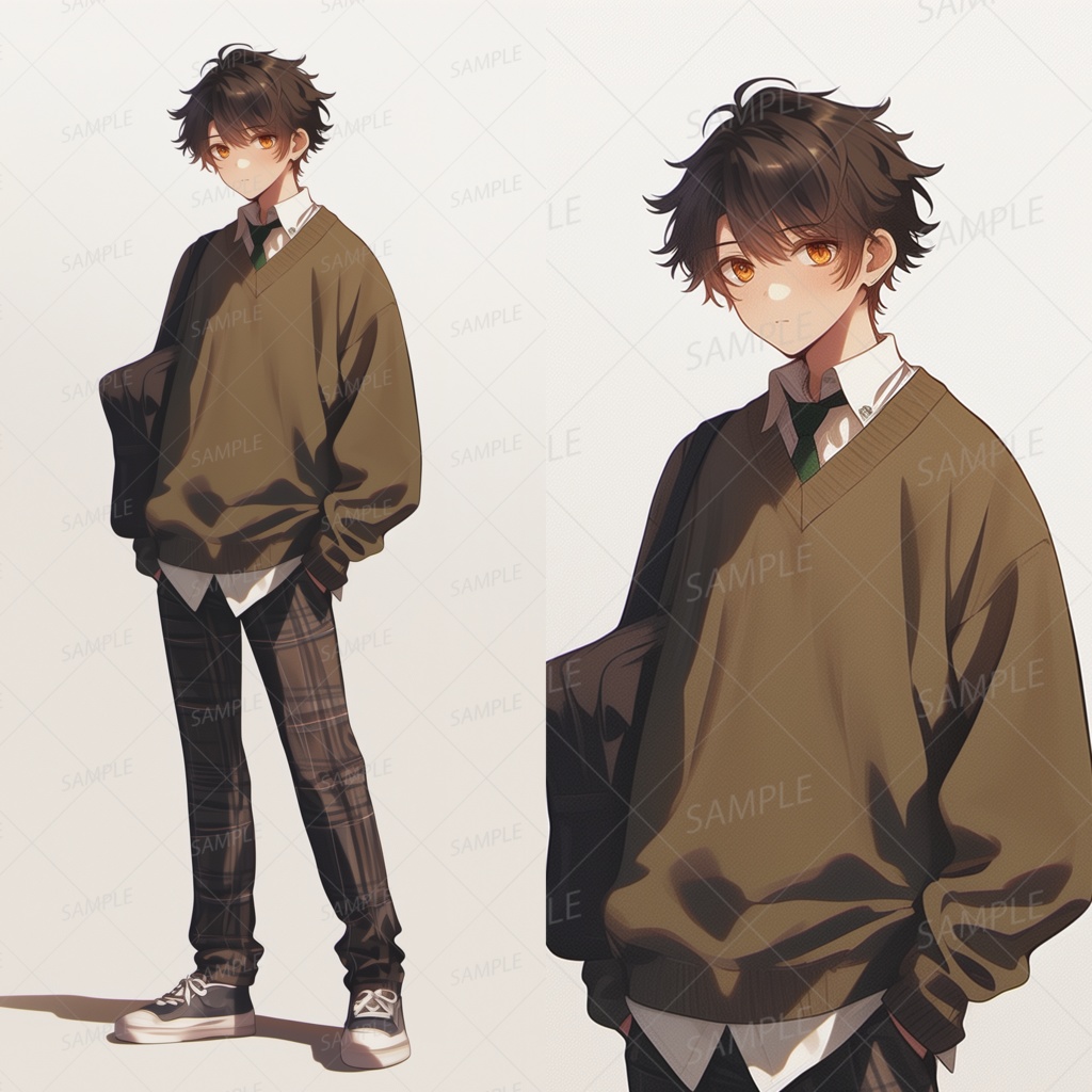 A0008：ダボっとしたブラウンセーターの男子学生[立ち絵・縦画面]