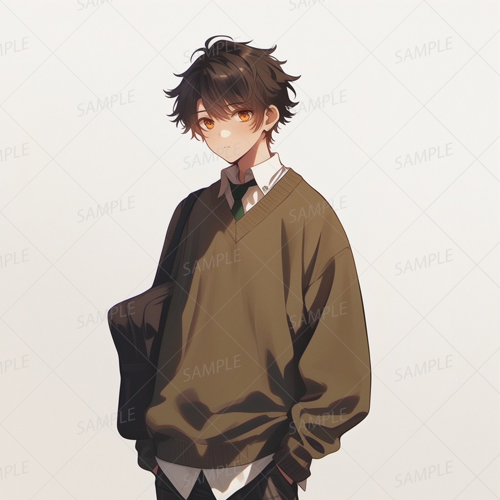 A0008：ダボっとしたブラウンセーターの男子学生[立ち絵・縦画面]