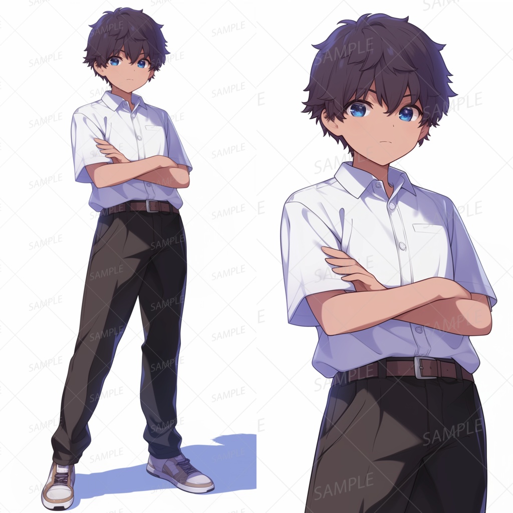 A0011：腕組みポーズの黒髪男子[立ち絵・縦画面]