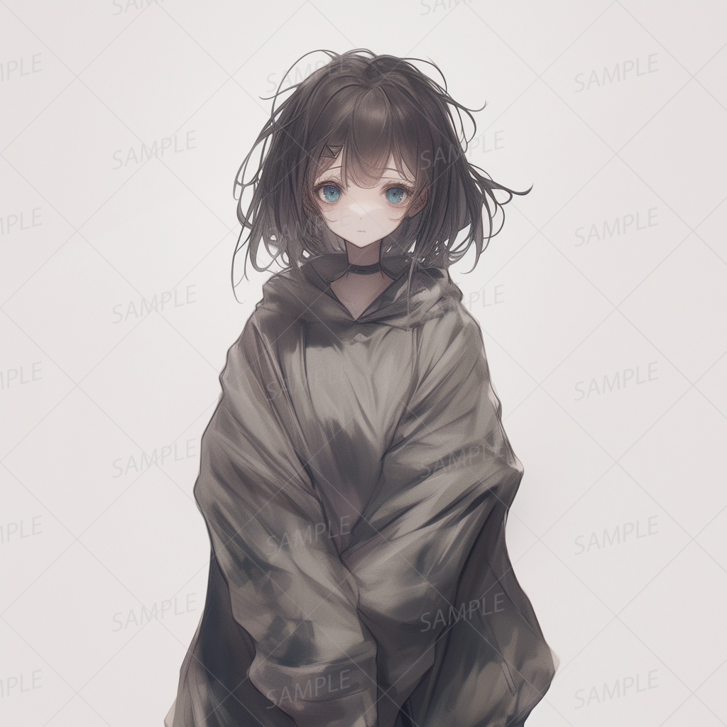 A0016：くすんだカーキ色のアウターに沈む静かな少女[立ち絵・縦画面]