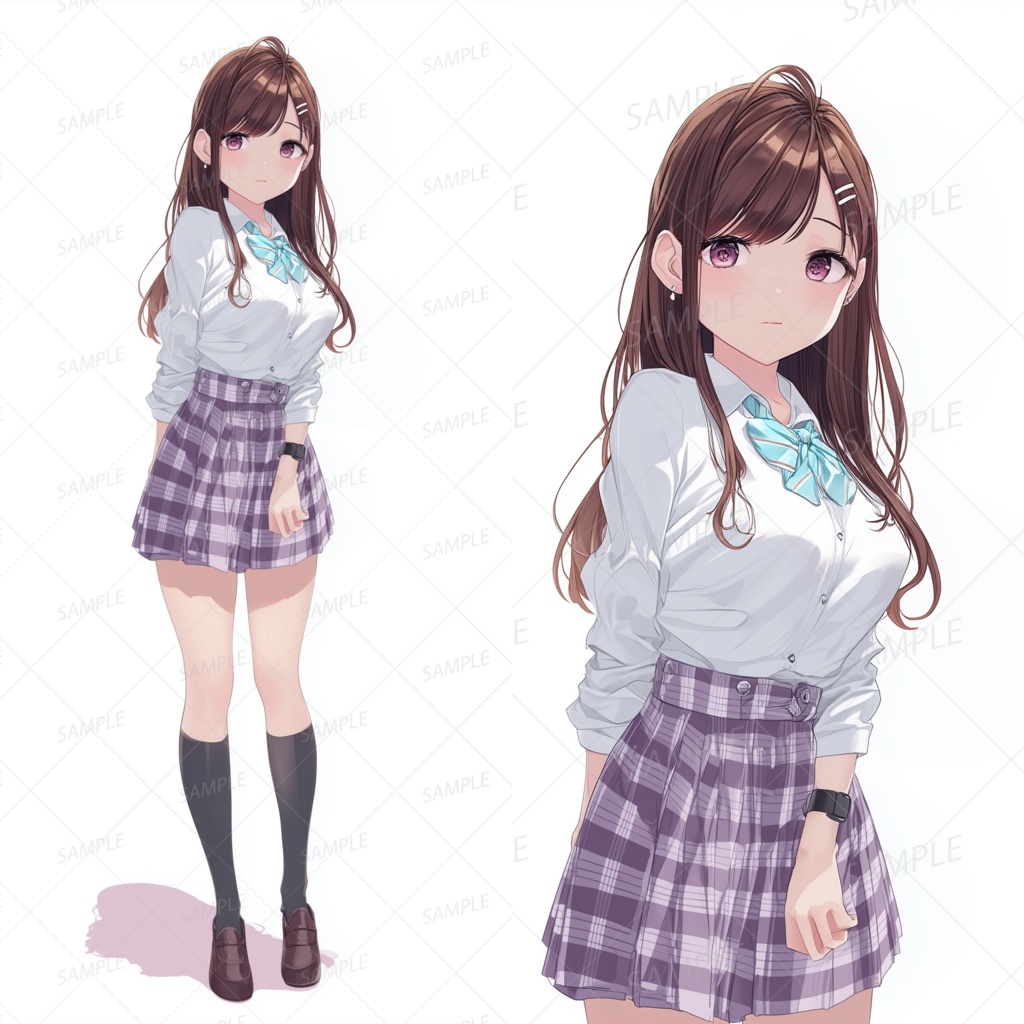 A0035：斜め分け茶髪ロングヘアの制服美少女[立ち絵・縦画面]