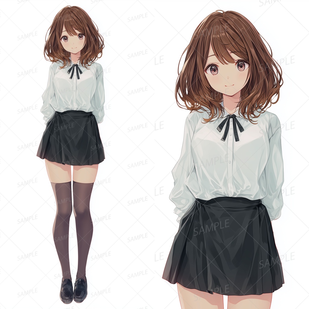 A0038：くせ毛ミディアムヘアの女子学生[立ち絵・縦画面]