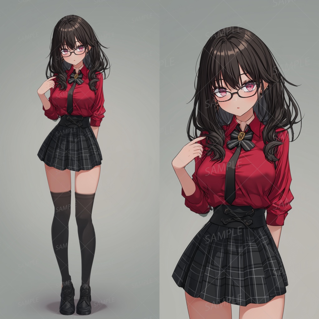 A0040：ロングヘアの横カールが映えるメガネ女子[立ち絵・縦画面]
