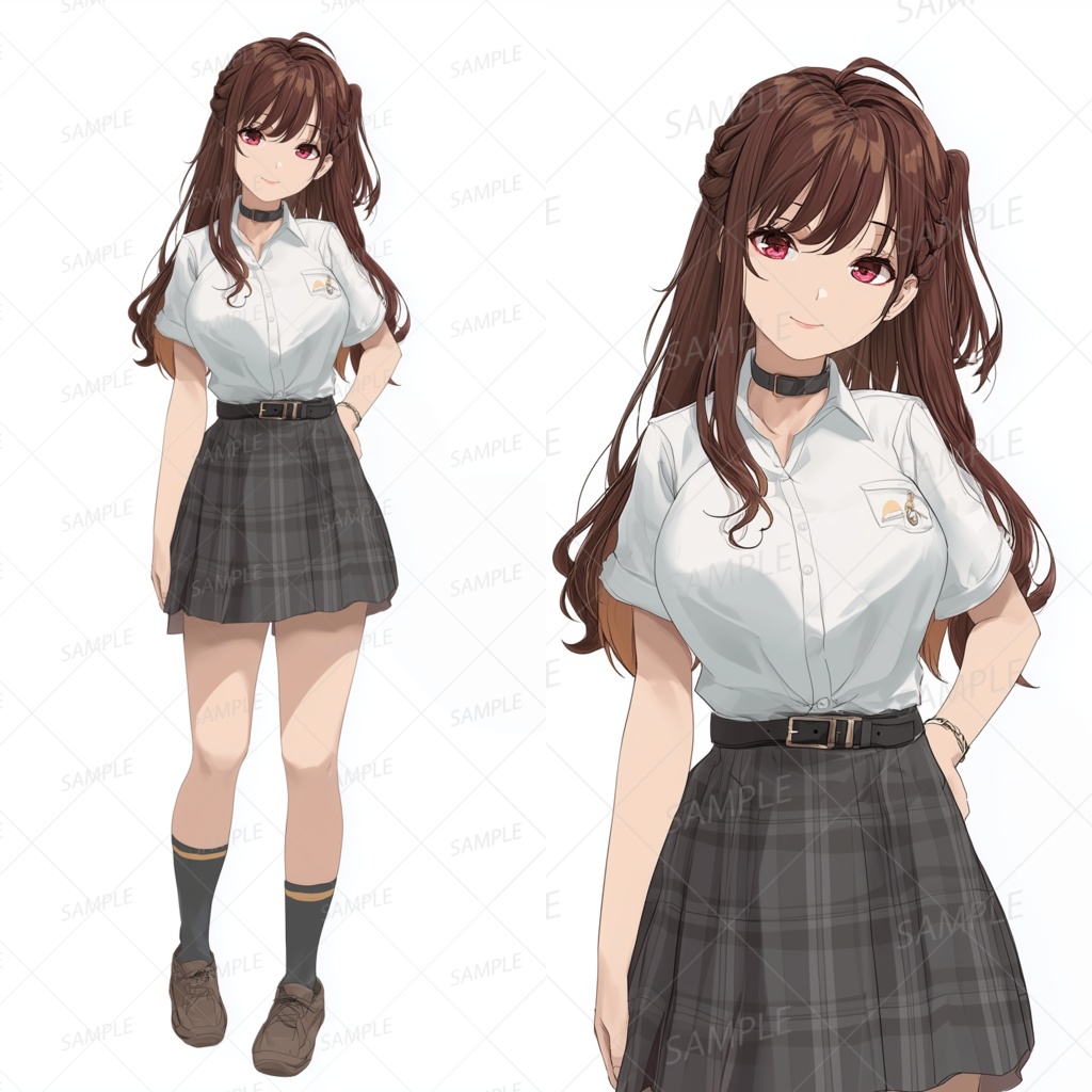 A0041：サイド編み込みとゆるウェーブの制服少女[立ち絵・縦画面]