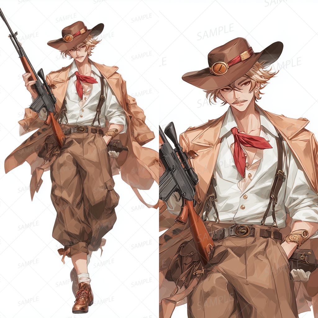 A0047：金髪ウェーブの西部風スナイパー[立ち絵・縦画面]