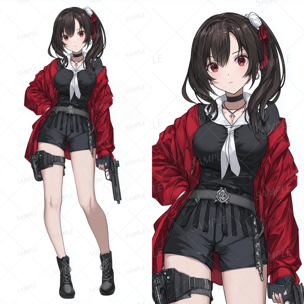 A0052：サイドテールの拳銃を持った少女[立ち絵・縦画面]